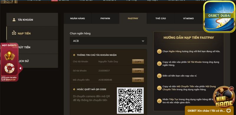 Hướng dẫn nạp tiền qua Fastpay