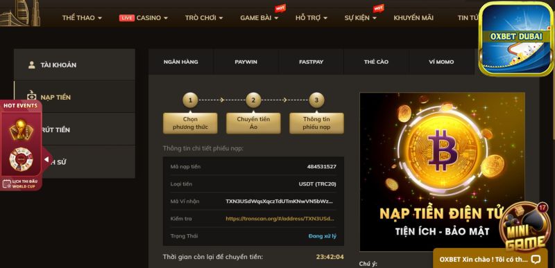 Hướng dẫn nạp tiền ảo Oxbet