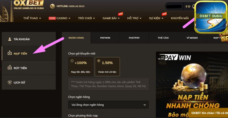 Thực hiện thao tác rút tiền