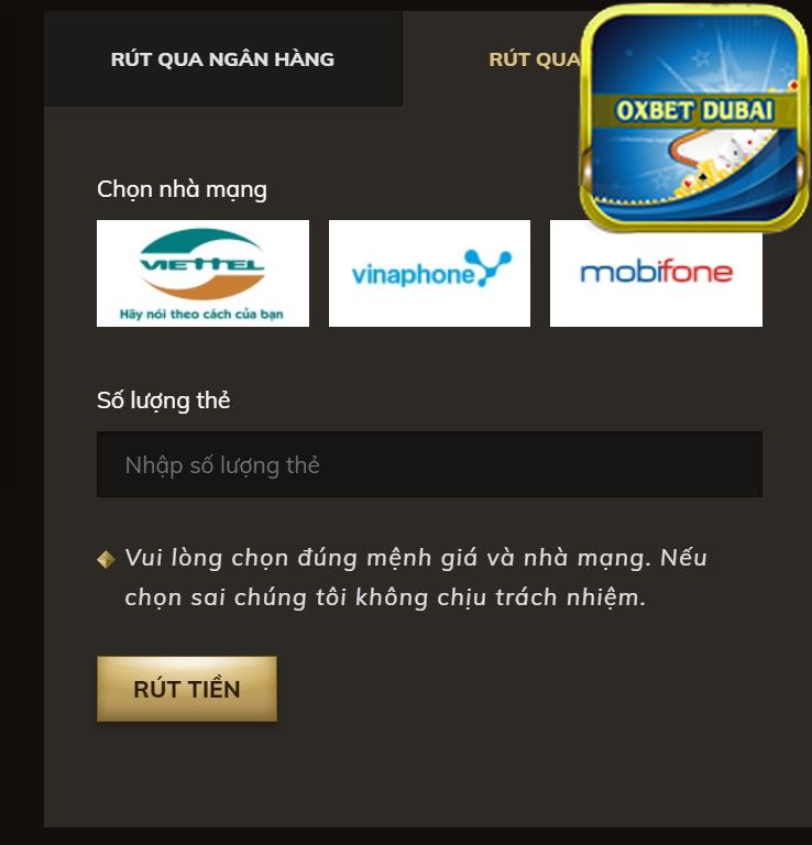 Thực hiện thao tác rút tiền qua thẻ cào