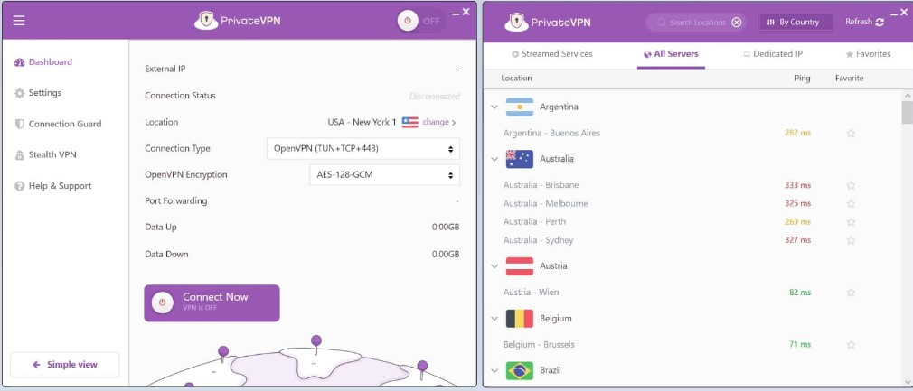 Giao diện sau khi thực hiện ​​cách fake IP bằng PrivateVPN thành công